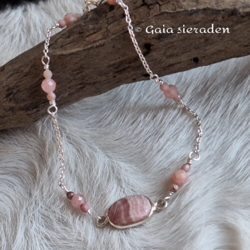 Rhodochrosiet zilveren armbandje pink
