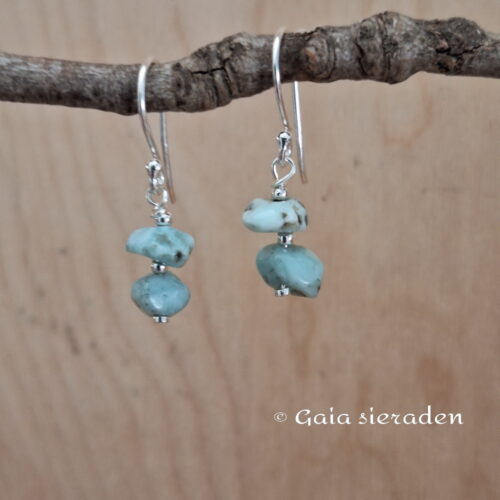 Larimar oorbellen dubbel brokje