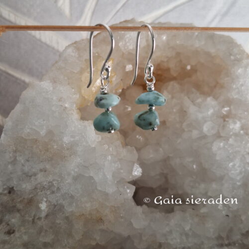 Larimar oorbellen dubbel brokje